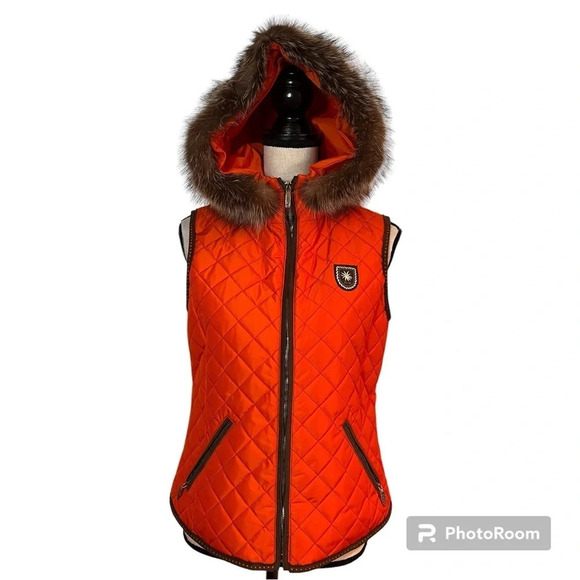 M. Miller Orange Nora Quilted Vest with Fur Sz-S - Picture 1 of 13